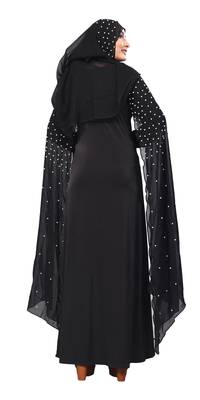 Black Color Lycra And Chiffon Abaya Burkha With Pearl Work And Hijab Scarf For Women 5
