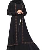 Black Color Lycra Abaya Burkha With Attached Jacket And String Waist Belt Style For Women