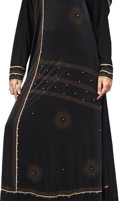 Black Color Lycra Stretchable Beads Work Abaya Burkha With Hijab Scarf For Women 3