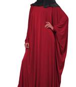 Maroon Color Plain Free Size Arabic Lycra Abaya With Chiffon Hijab Scarf For Women