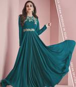 Dark Aqua Blue Georgette Designer Long Party Wear Kurti