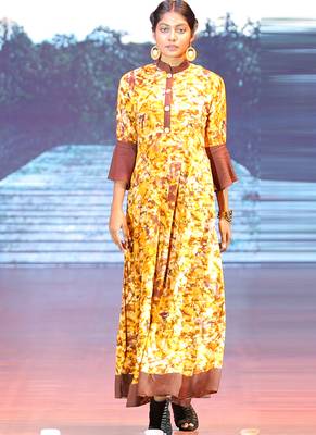 Yellow Rayon Designer Long Party Wear Kurti 1