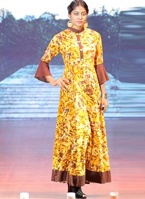 Yellow Rayon Designer Long Party Wear Kurti 2