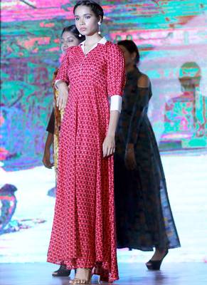 Red Rayon Designer Long Party Wear Kurti 2