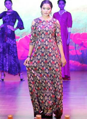 Black Rayon Designer Long Party Wear Kurti 1