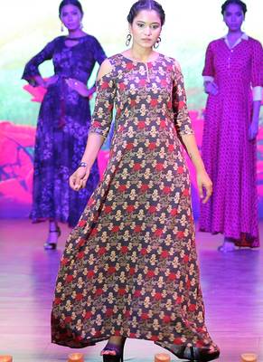 Black Rayon Designer Long Party Wear Kurti 2