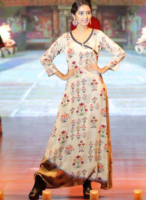 Off White Rayon Designer Long Party Wear Kurti 2