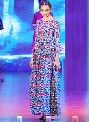 Blue Rayon Designer Long Party Wear Kurti 1