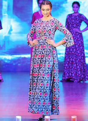 Blue Rayon Designer Long Party Wear Kurti 2
