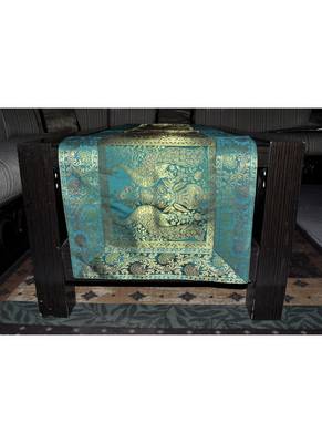 Rajasthani Hand Art Peacock Work Design Silk Table Runner & Table Cloth 60 x 16 Inch Green Color Mother's Day Gift 2