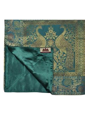 Rajasthani Hand Art Peacock Work Design Silk Table Runner & Table Cloth 60 x 16 Inch Green Color Mother's Day Gift 3