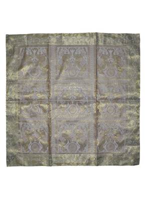 Peacock & Elephant Work Design Silk Tablecloth & Table Runner 38 x 38 Inch Gray Color 1