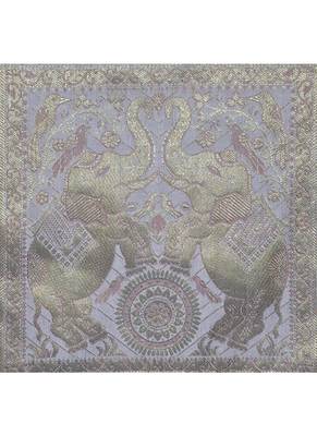 Peacock & Elephant Work Design Silk Tablecloth & Table Runner 38 x 38 Inch Gray Color 2