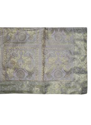Peacock & Elephant Work Design Silk Tablecloth & Table Runner 38 x 38 Inch Gray Color 3