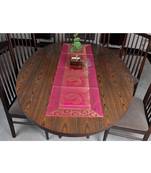 Lal Haveli Peacock Design Pink Color Silk Fabric Dining Table Runner 60 X 16 inches