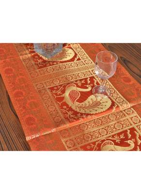 Lal Haveli Wedding Table Decorations Rectangular Orange Silk Table Runner 60 X 16 inches 2