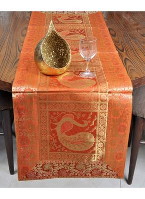 Lal Haveli Wedding Table Decorations Rectangular Orange Silk Table Runner 60 X 16 inches 4