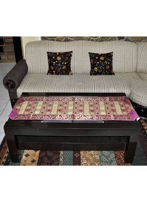 Banarasi Brocade Paisley Work Design Silk Table Runner 63 x 17 Inch Pink Color Mother's Day Gift 1