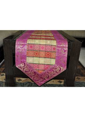 Banarasi Brocade Paisley Work Design Silk Table Runner 63 x 17 Inch Pink Color Mother's Day Gift 3