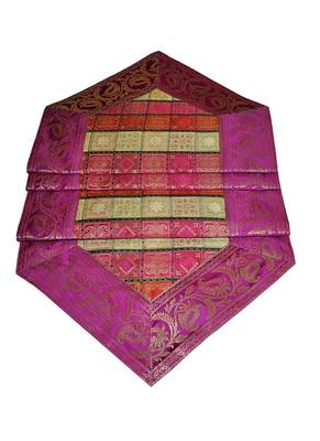 Banarasi Brocade Paisley Work Design Silk Table Runner 63 x 17 Inch Pink Color Mother's Day Gift 4