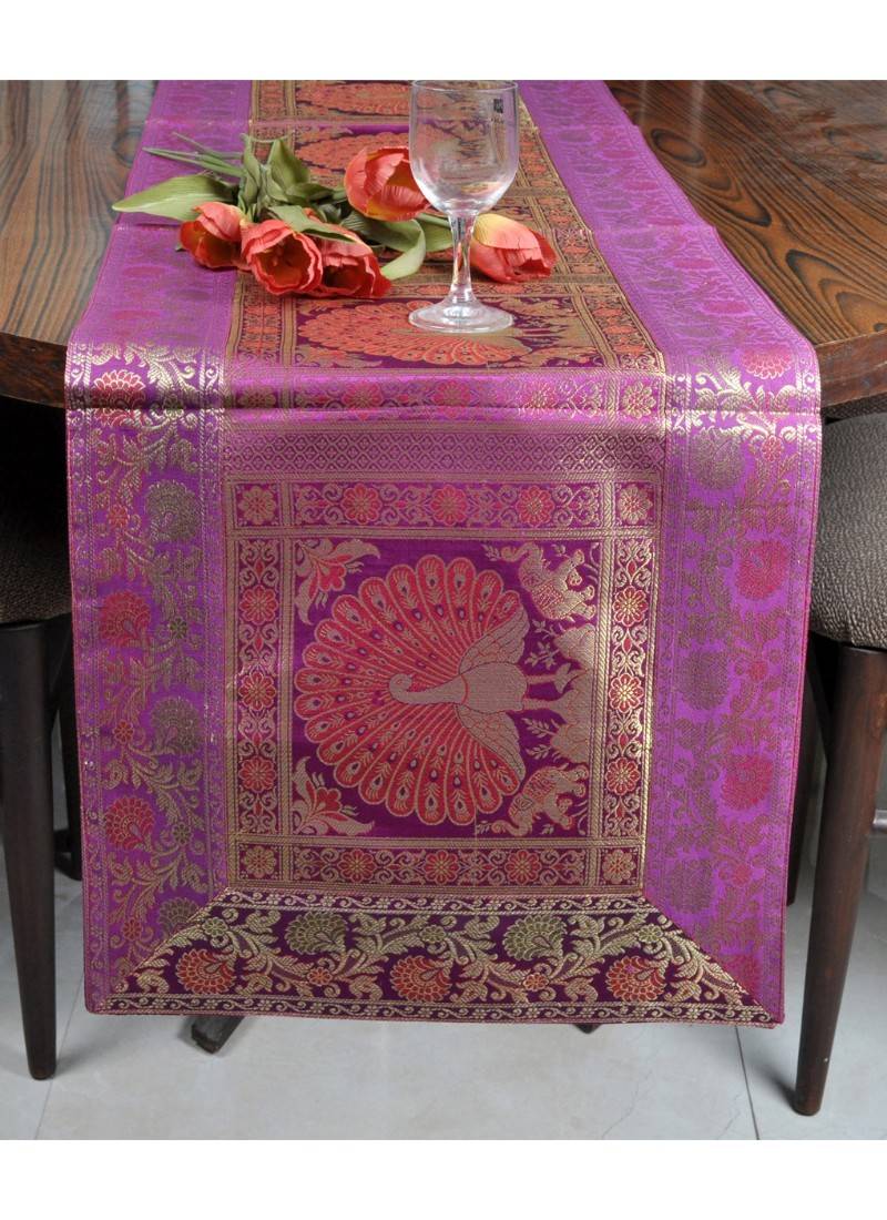 Lal Haveli Pink Color Silk Table Runner for Table Decorations 60 X 16