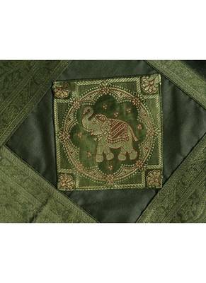 Banarasi Silk Elephant Work Table Cloth & Runner 35 X 35 Inches 3