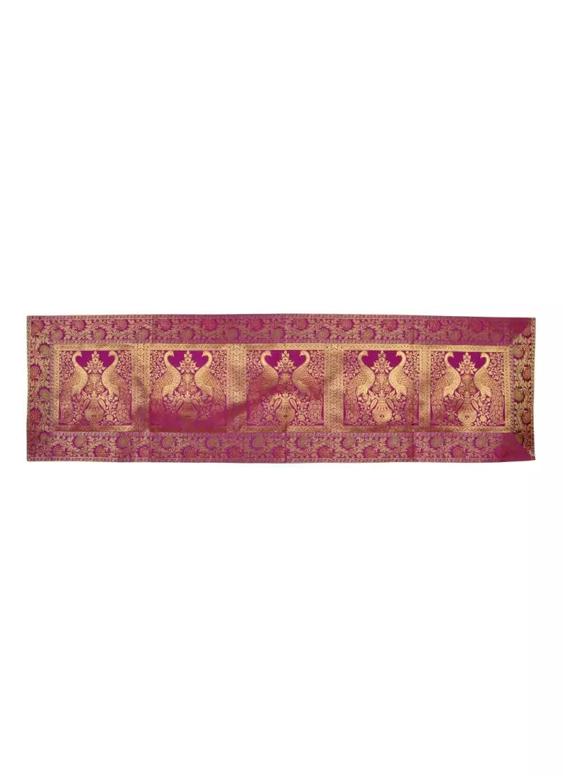 Handcrafted Peacock Work Design Rajasthani Silk Table Runner 60 X 16 Inch