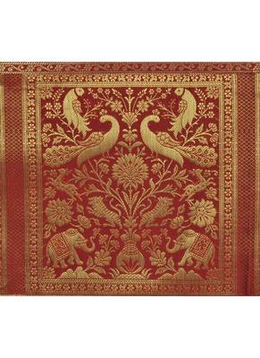 Lal Haveli Elephant & Peacock Design Silk Fabric Table Decorations Table Runner 72 x 16 inch 2