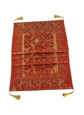 Lal Haveli Red Color Peacock & Elephant Design Silk Table Runner 60 x 16 inch 3