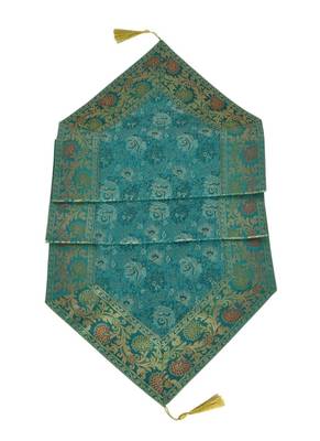 Lal Haveli Silk Table Runner, 16 by 60-inch, Green Wedding Banquet Decoration 3
