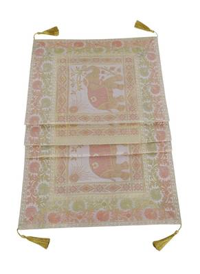 Lal Haveli White Elephant Design Silk Center Table Runner 72 x 16 inch 3