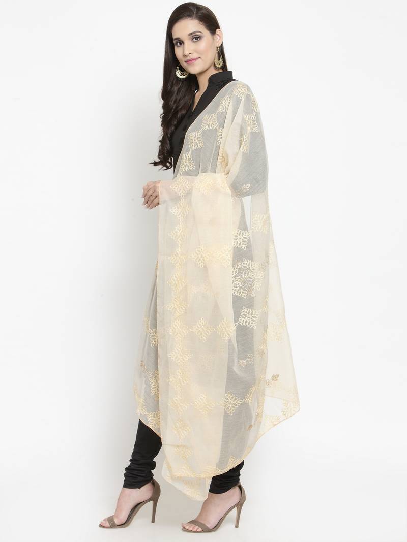 Cream Embroidered Dupatta