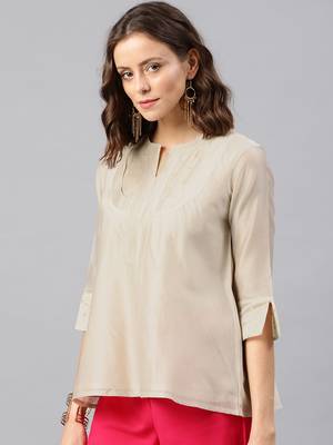 beige Women's zahreen - chanderi Tunic with buti yoke 1