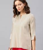 beige Women's zahreen - chanderi Tunic with buti yoke