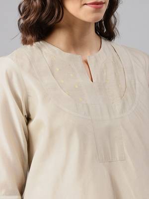beige Women's zahreen - chanderi Tunic with buti yoke 3
