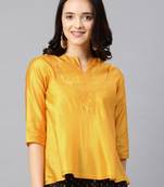 Gold Women's Ulfat - chanderi Tunic with buti yoke