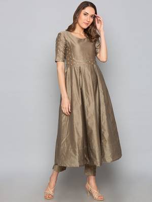 Mud Grey kalidar kurta with Trousers 1