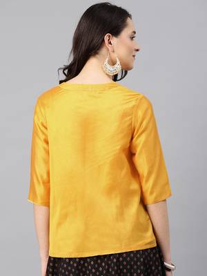Gold Women's Ulfat - chanderi Tunic with buti yoke 3