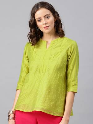 Lime Green Women's Ulfat - Chanderi Buti A-Line Tunic 1
