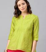 Lime Green Women's Ulfat - Chanderi Buti A-Line Tunic