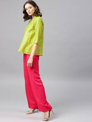 Lime Green Women's Ulfat - Chanderi Buti A-Line Tunic 2