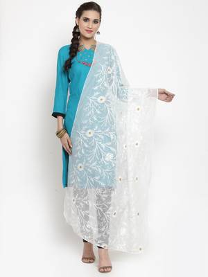 White Moonga Cotton Karachi Work Dupatta 1
