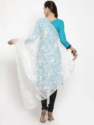 White Moonga Cotton Karachi Work Dupatta 2
