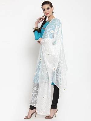 White Moonga Cotton Karachi Work Dupatta 3