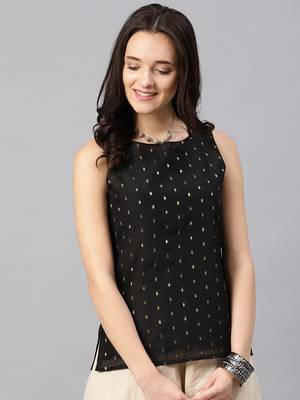 Black Booti Chanderi With Boat Neck Top 1