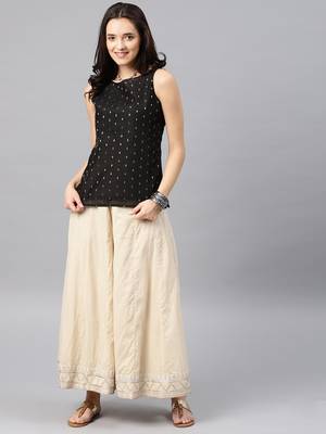 Black Booti Chanderi With Boat Neck Top 2
