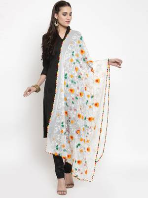 White Nazneen Phulkari Work Dupatta 1