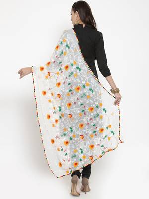 White Nazneen Phulkari Work Dupatta 2
