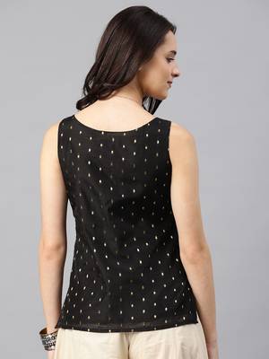Black Booti Chanderi With Boat Neck Top 3