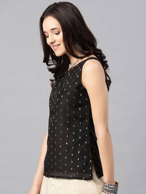 Black Booti Chanderi With Boat Neck Top 4